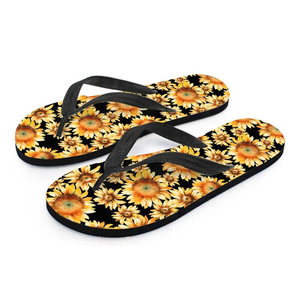 Black Sunflower Women's Flip Flops-grizzshop