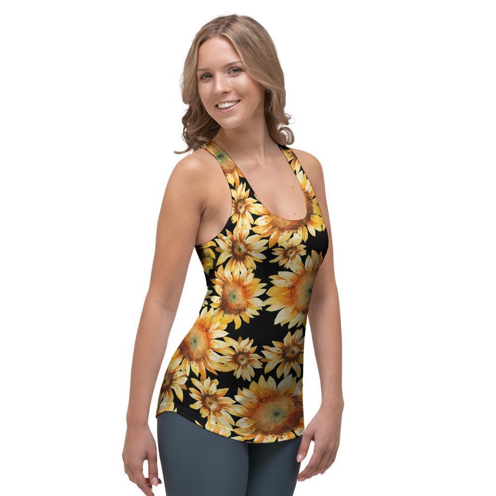 Black Sunflower Women's Racerback Tank Top-grizzshop