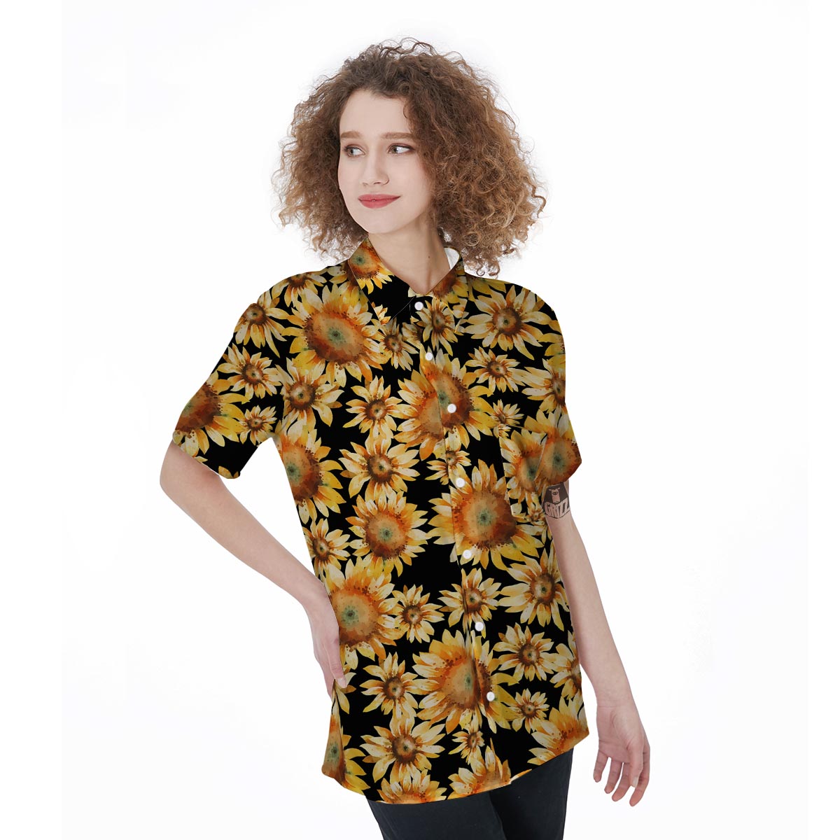 Black Sunflower Women's Short Sleeve Shirts-grizzshop