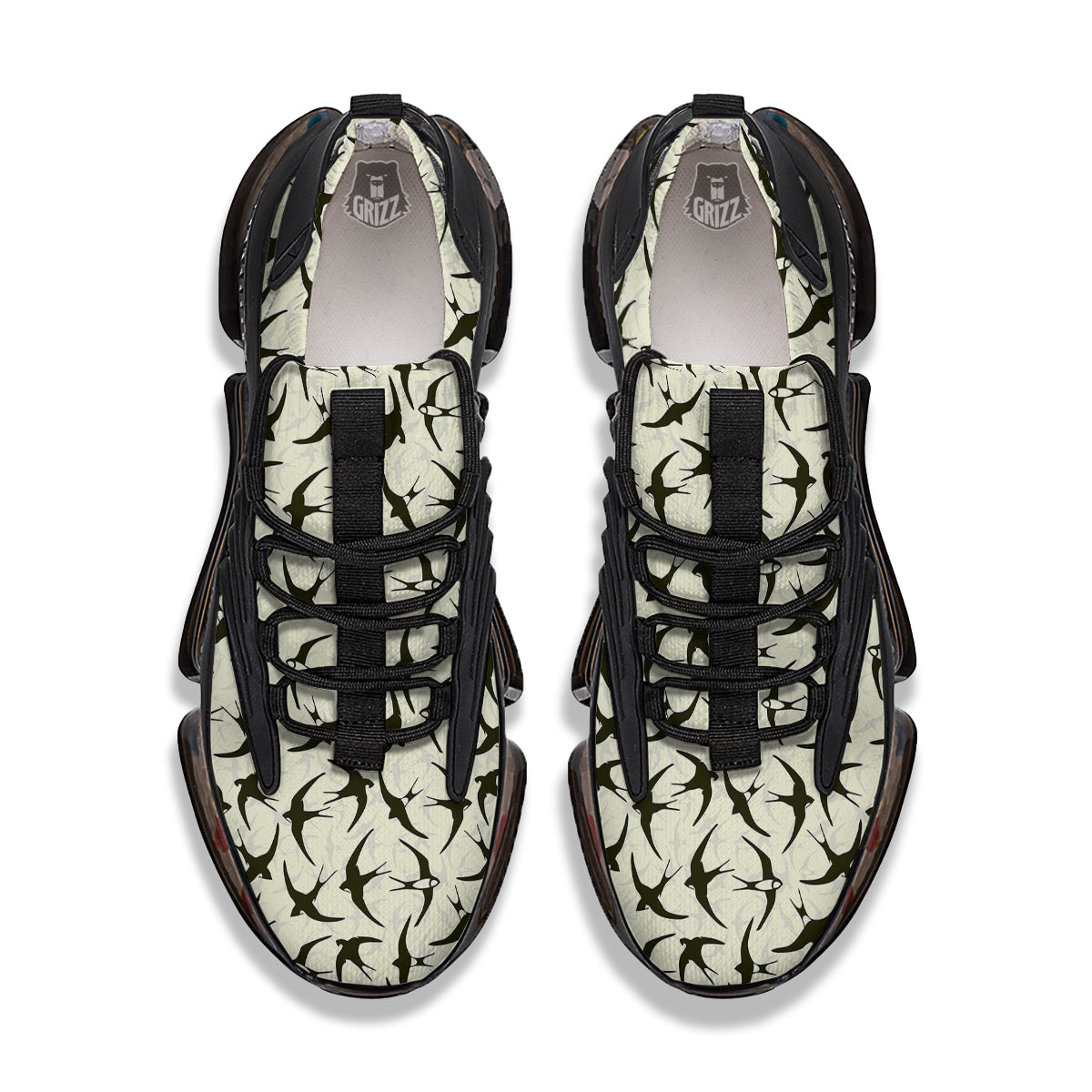 Black Swallow Vintage Print Pattern Black Gym Shoes-grizzshop