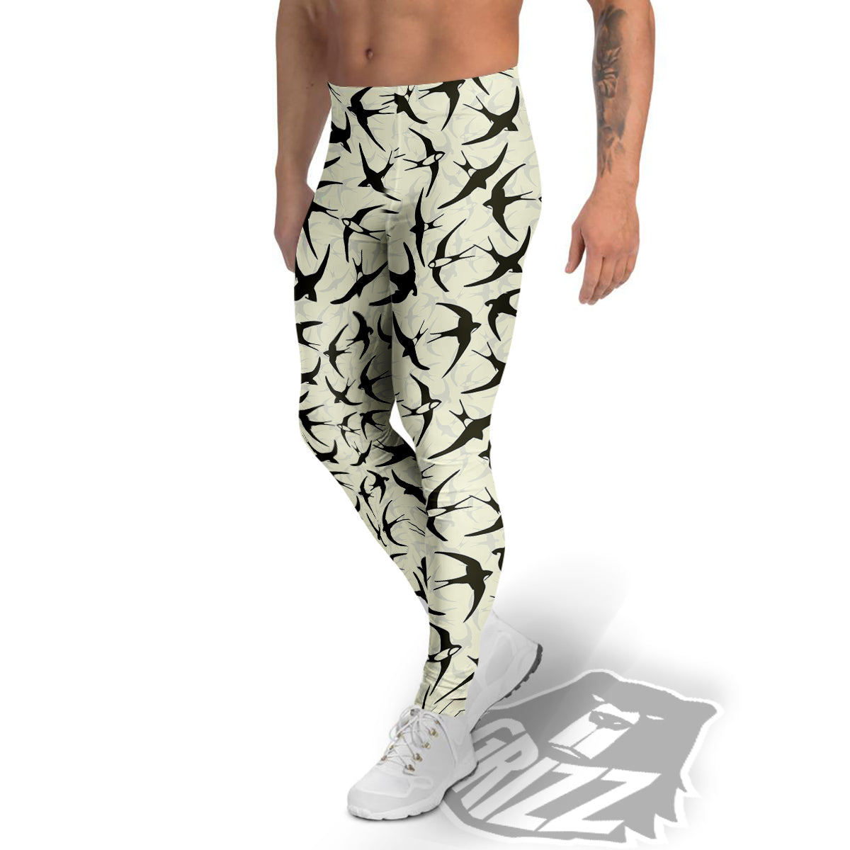 Black Swallow Vintage Print Pattern Men's Leggings-grizzshop