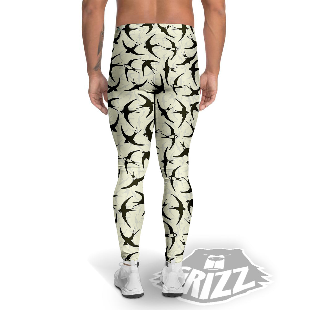 Black Swallow Vintage Print Pattern Men's Leggings-grizzshop