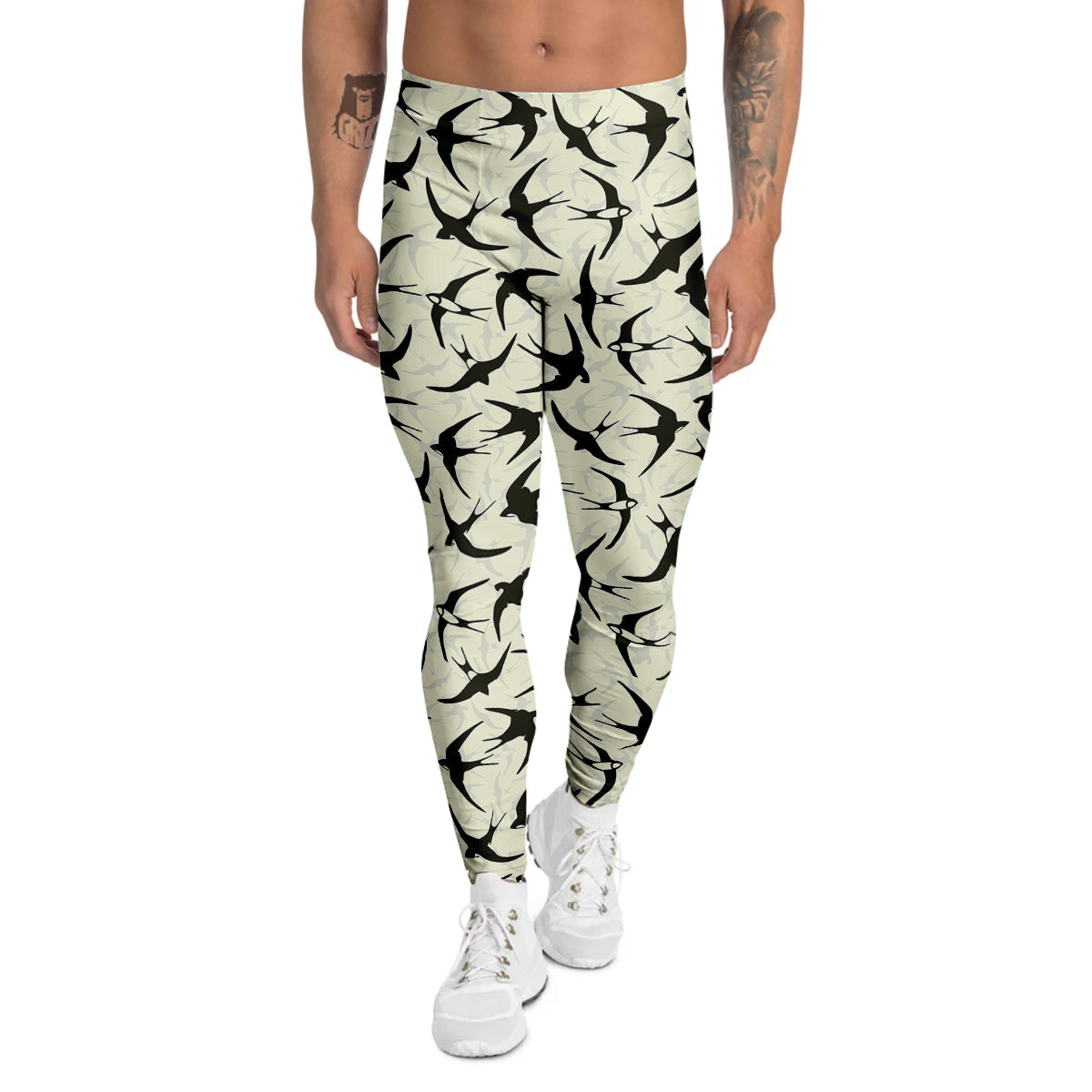 Black Swallow Vintage Print Pattern Men's Leggings-grizzshop