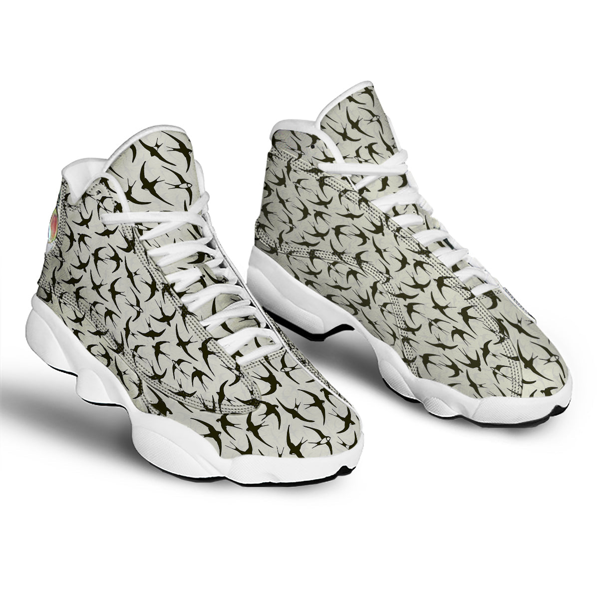 Black Swallow Vintage Print Pattern White Basketball Shoes-grizzshop