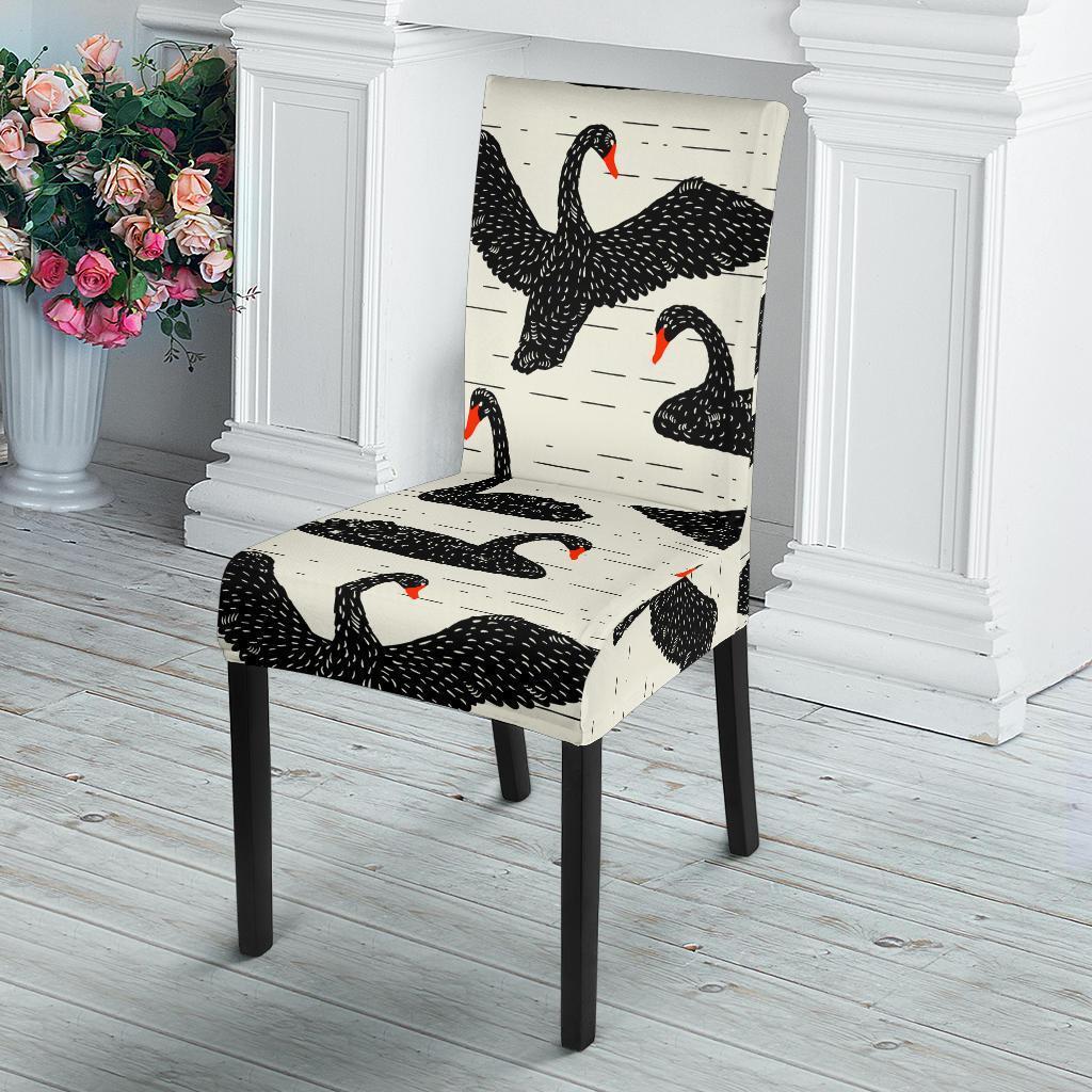 Black Swan Pattern Print Chair Cover-grizzshop