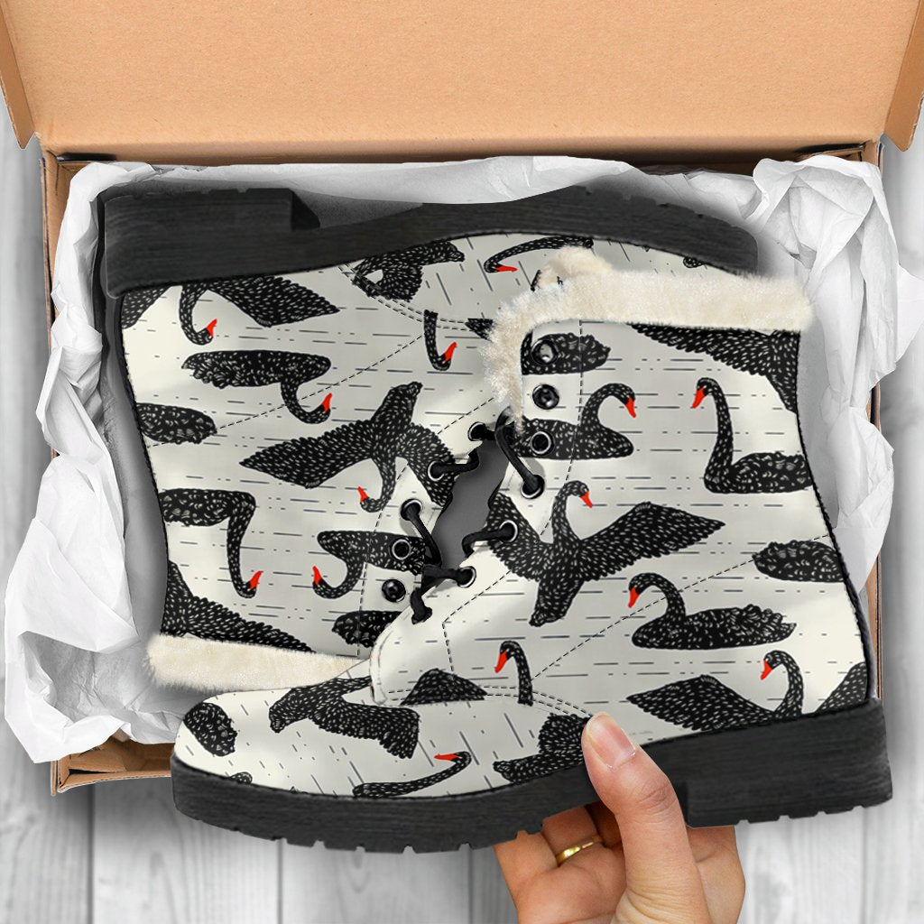 Black Swan Pattern Print Comfy Winter Boots-grizzshop