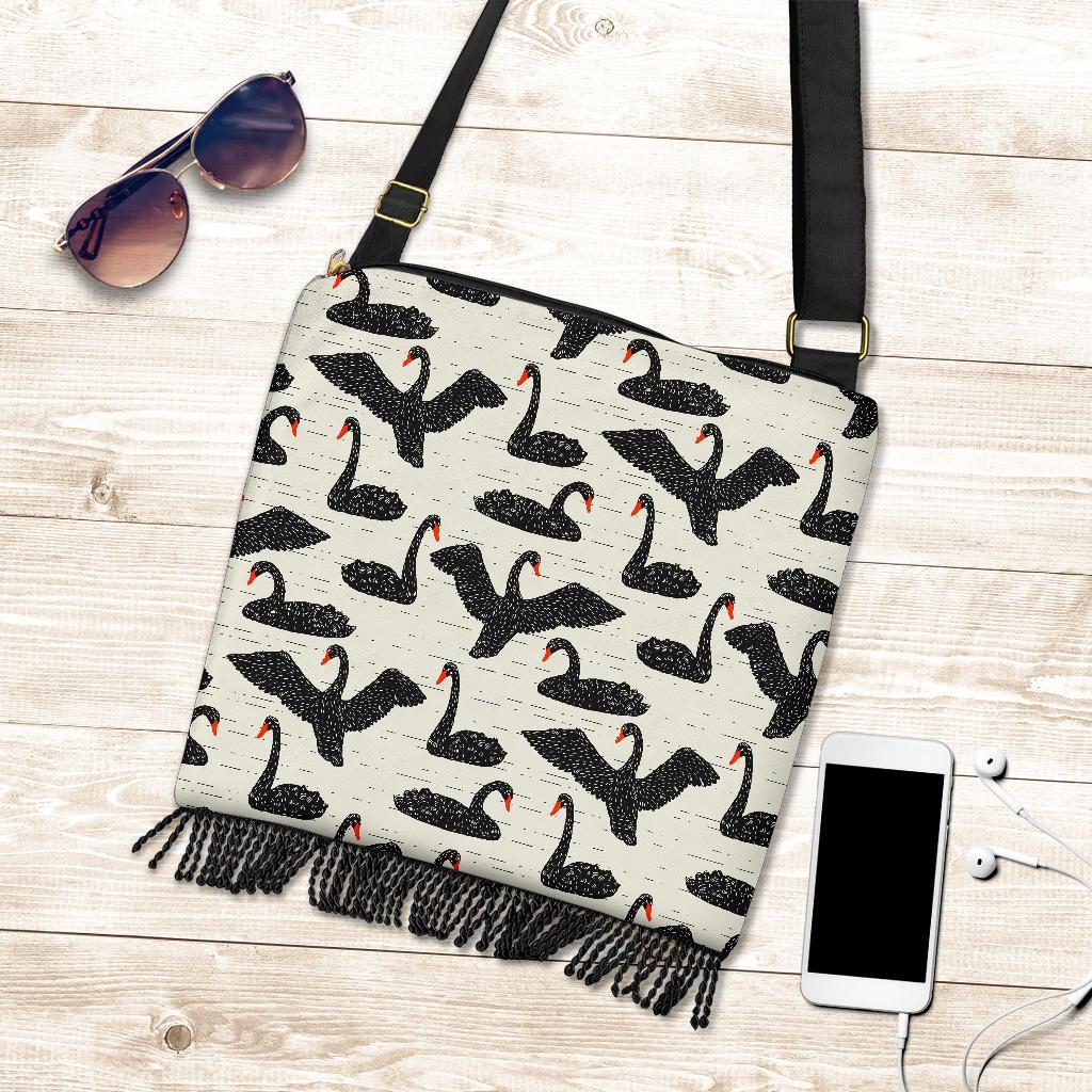 Black Swan Pattern Print Crossbody Bags-grizzshop