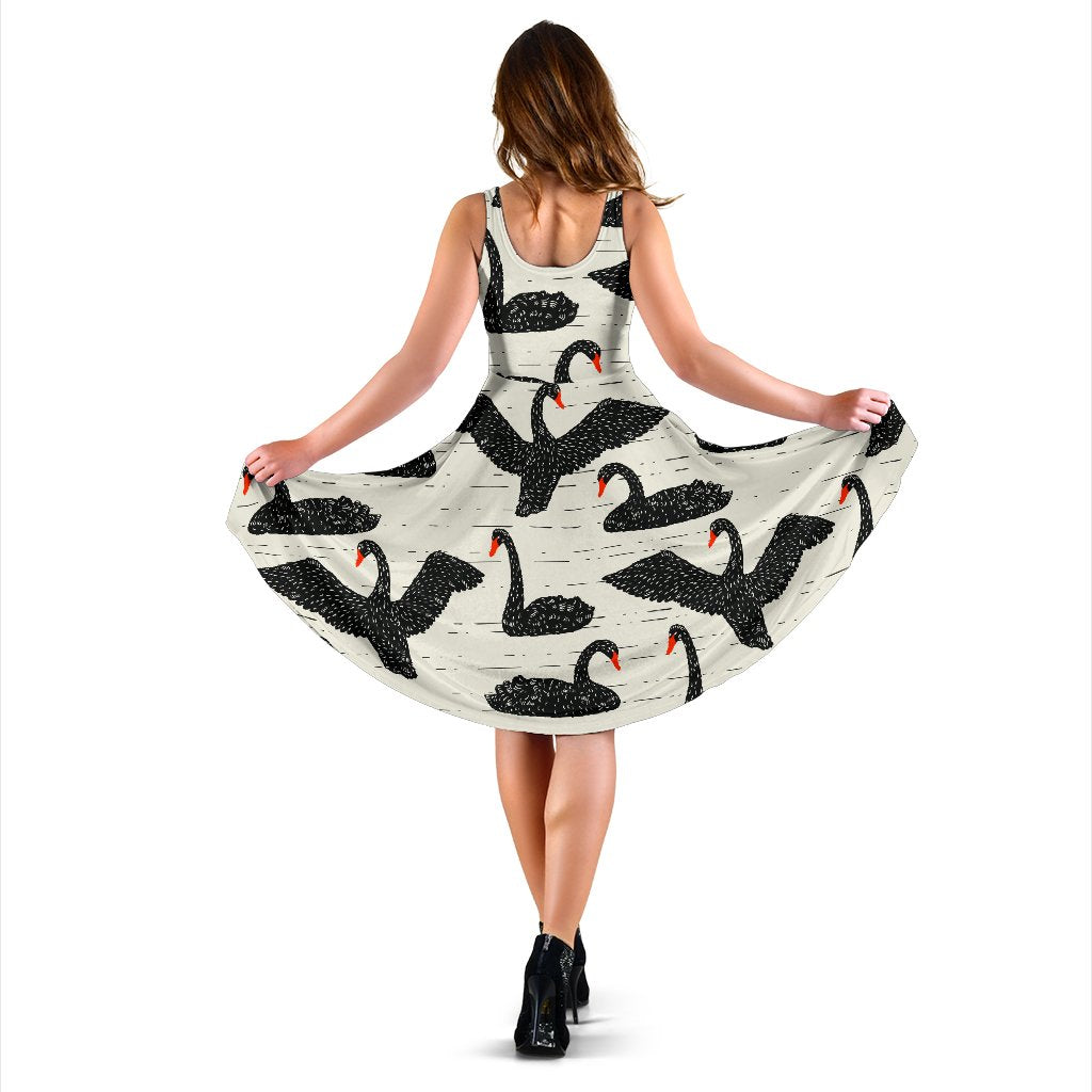 Black Swan Pattern Print Dress-grizzshop