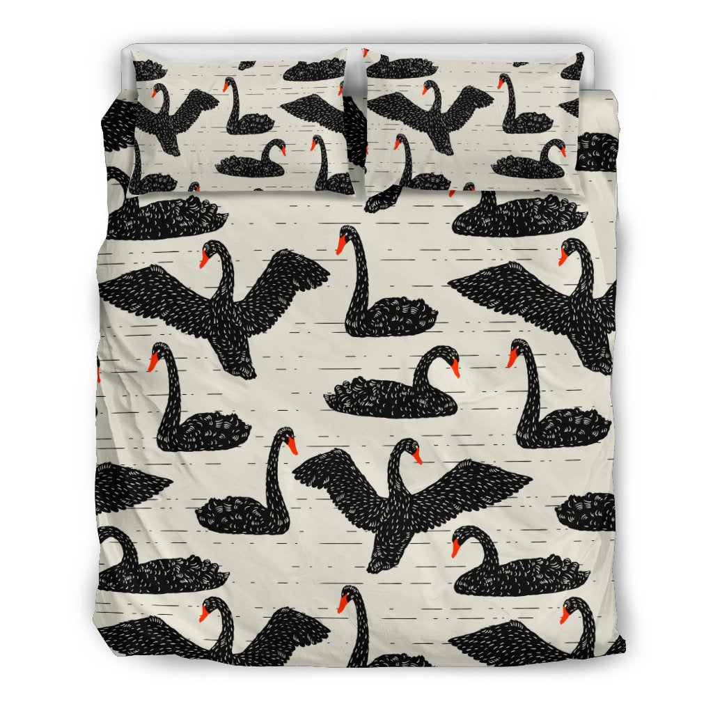 Black Swan Pattern Print Duvet Cover Bedding Set-grizzshop