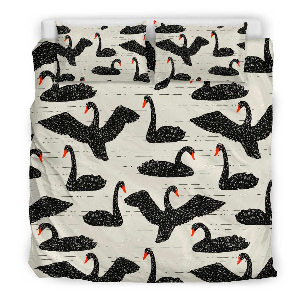 Black Swan Pattern Print Duvet Cover Bedding Set-grizzshop