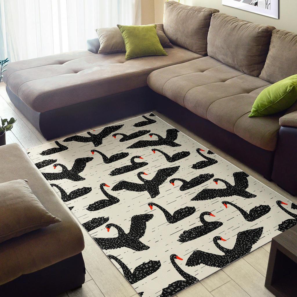 Black Swan Pattern Print Floor Mat-grizzshop