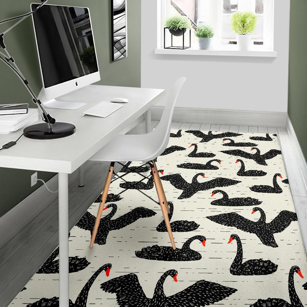 Black Swan Pattern Print Floor Mat-grizzshop