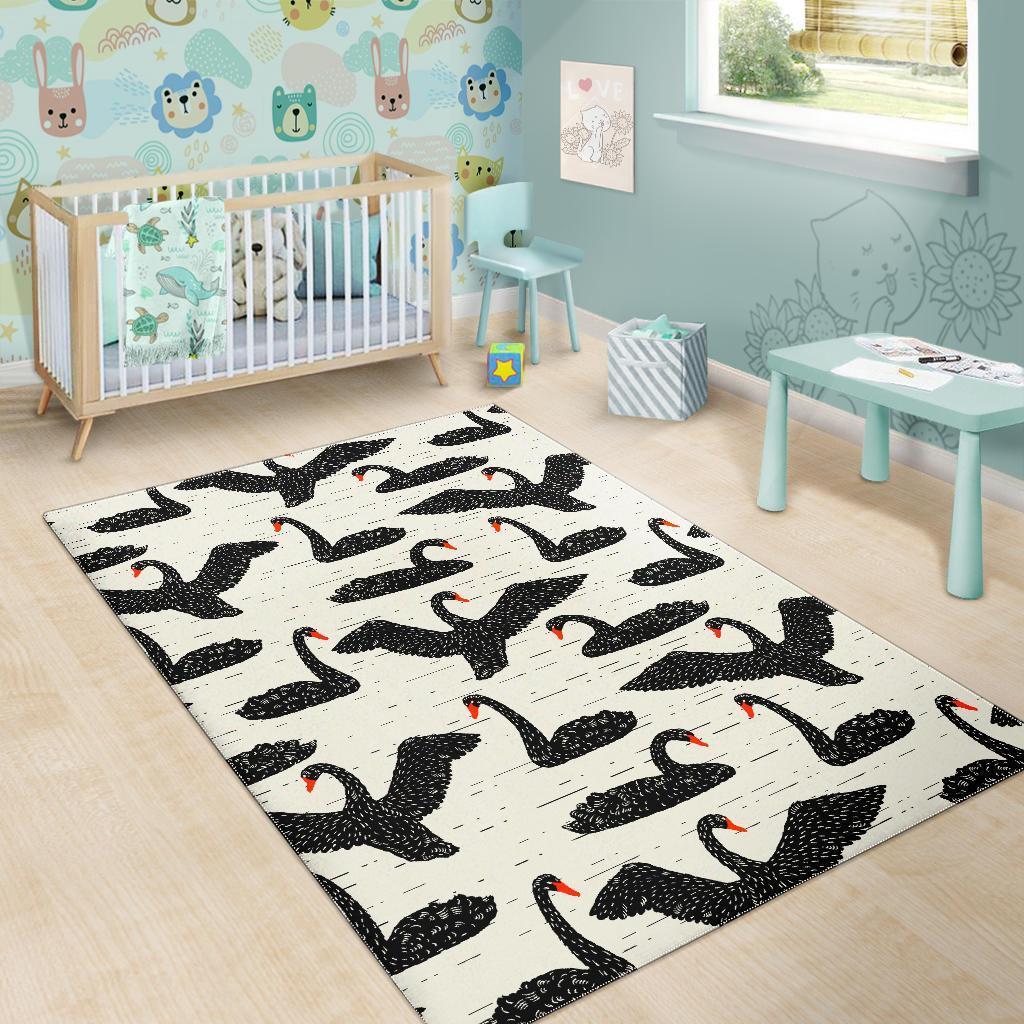 Black Swan Pattern Print Floor Mat-grizzshop