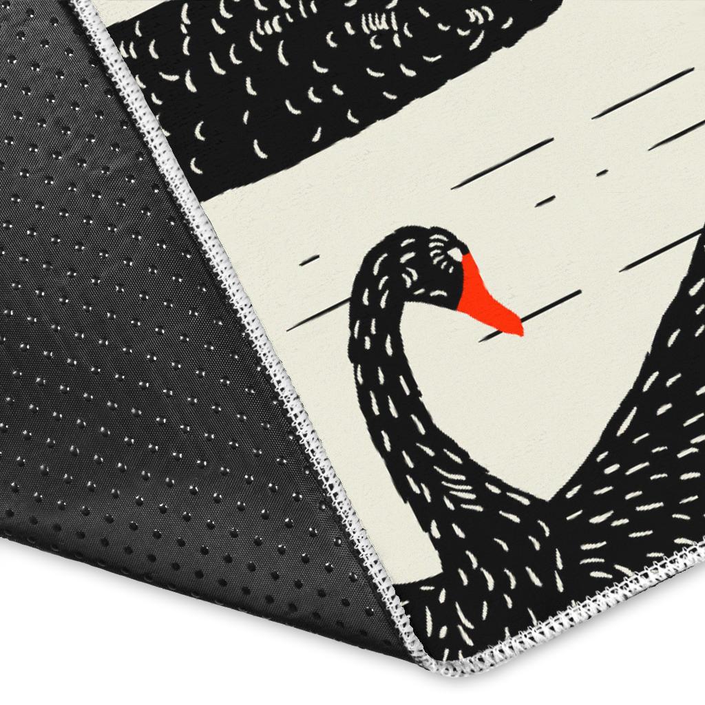 Black Swan Pattern Print Floor Mat-grizzshop