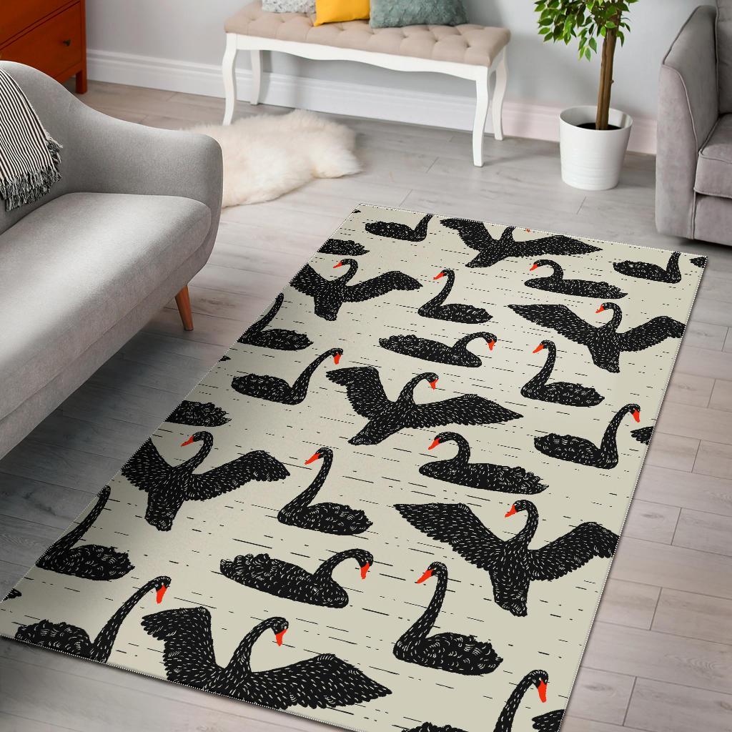 Black Swan Pattern Print Floor Mat-grizzshop