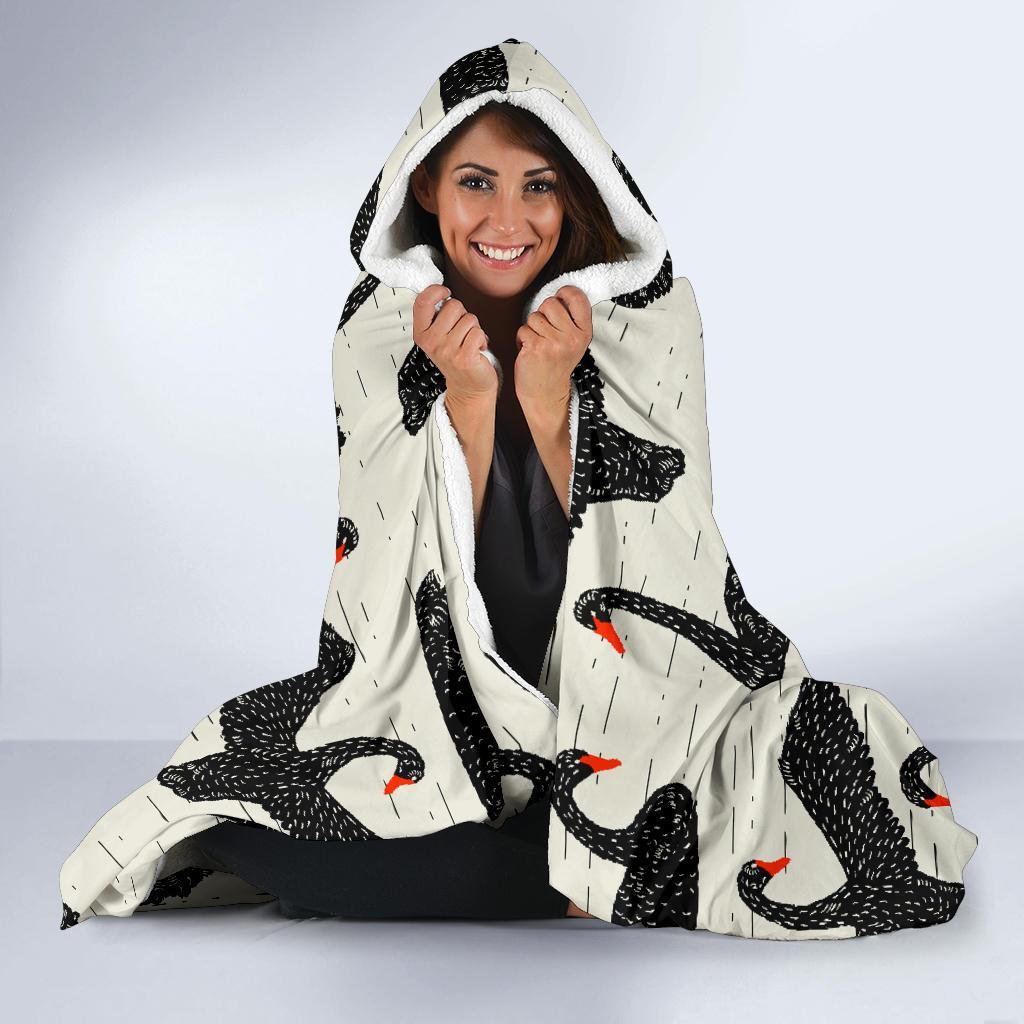 Black Swan Pattern Print Hooded Blanket-grizzshop