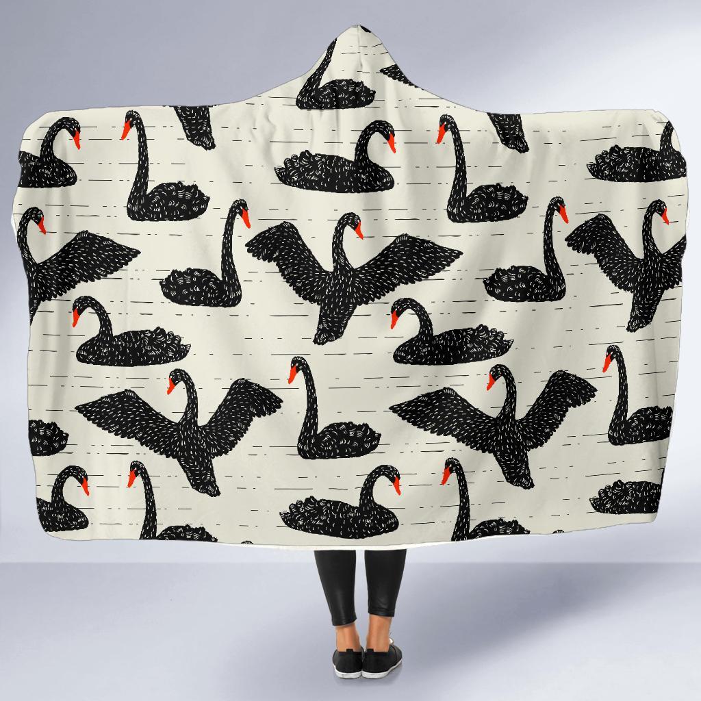 Black Swan Pattern Print Hooded Blanket-grizzshop
