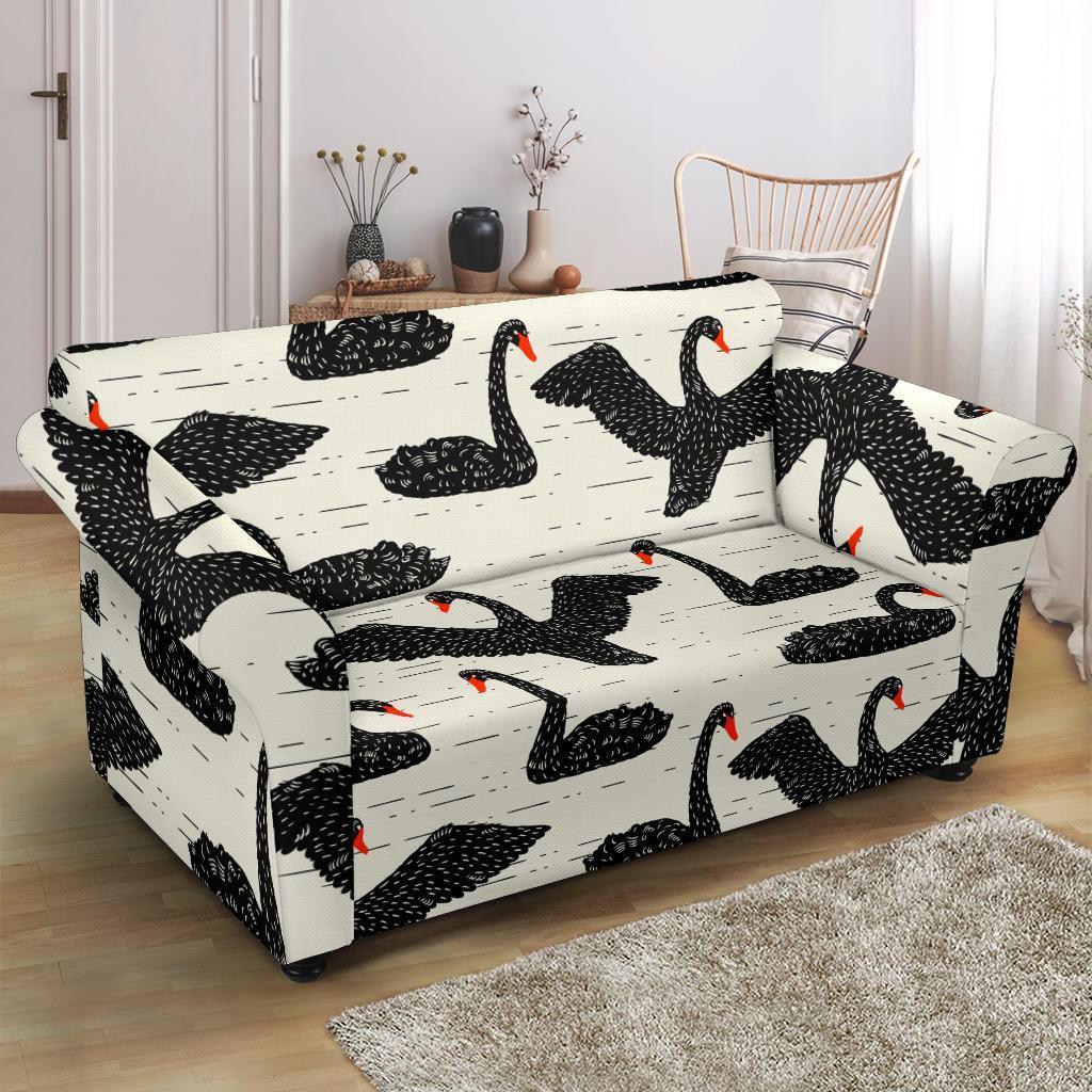 Black Swan Pattern Print Loveseat Cover-grizzshop