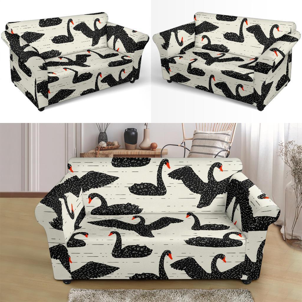 Black Swan Pattern Print Loveseat Cover-grizzshop