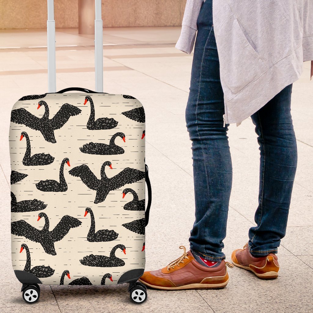 Black Swan Pattern Print Luggage Cover Protector-grizzshop