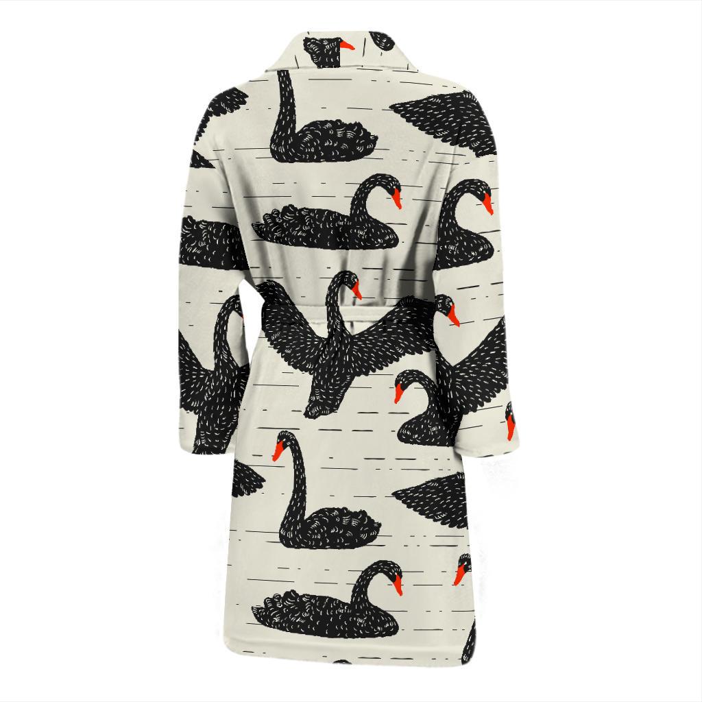 Black Swan Pattern Print Men Long Robe-grizzshop