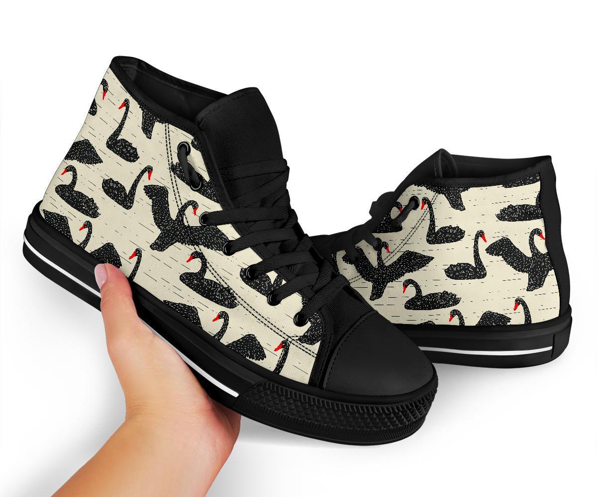 Black Swan Pattern Print Men Women's High Top Shoes-grizzshop