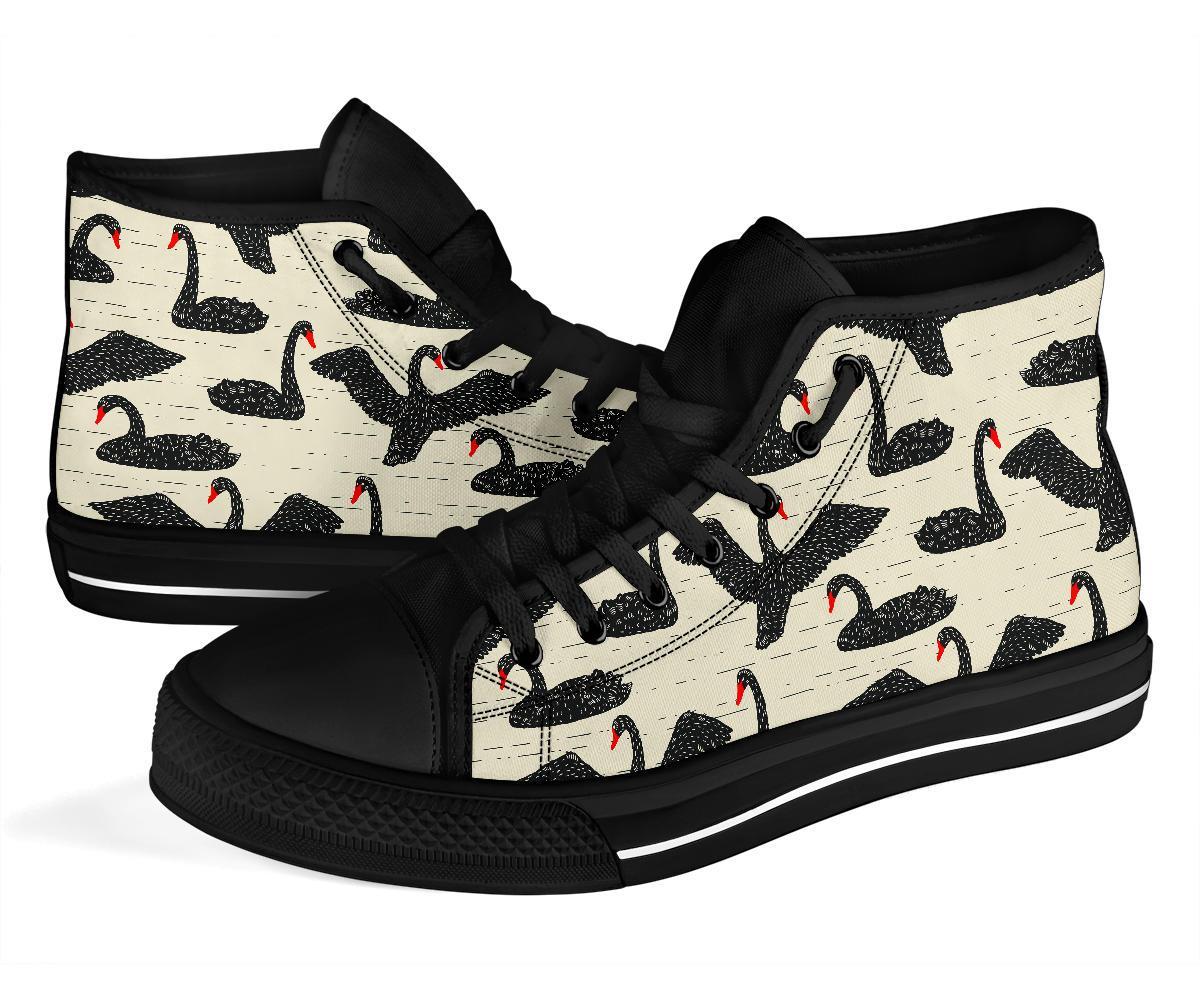 Black Swan Pattern Print Men Women's High Top Shoes-grizzshop