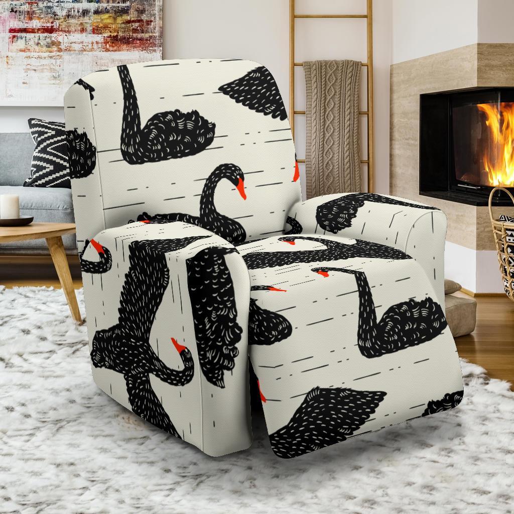 Black Swan Pattern Print Recliner Cover-grizzshop