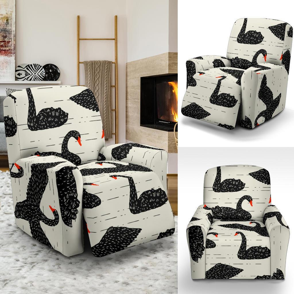 Black Swan Pattern Print Recliner Cover-grizzshop