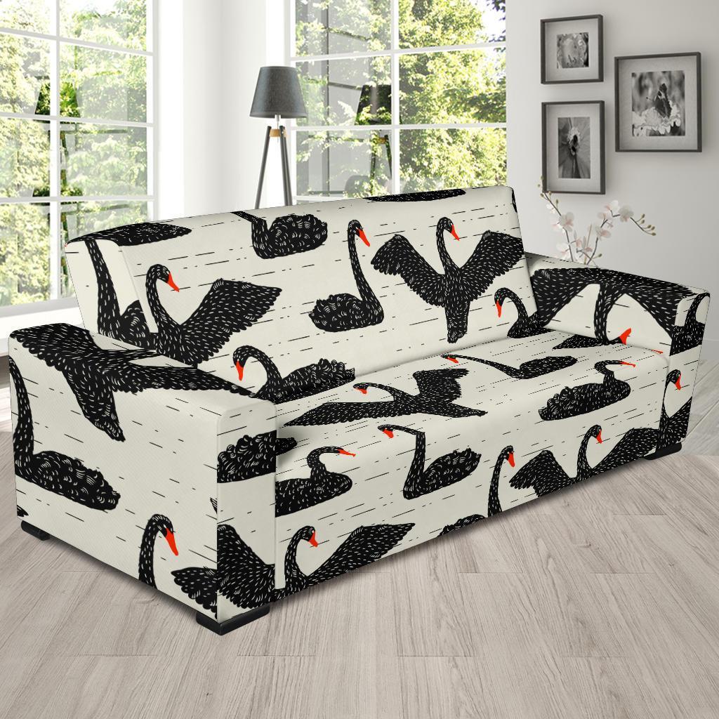 Black Swan Pattern Print Sofa Covers-grizzshop