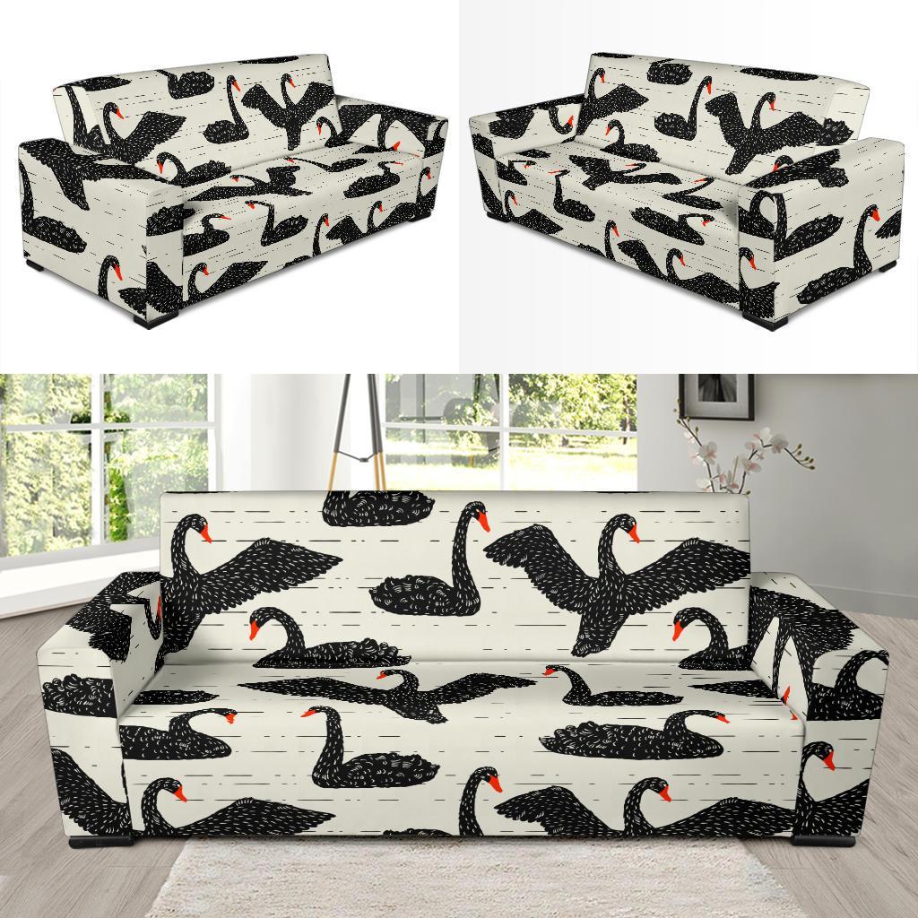 Black Swan Pattern Print Sofa Covers-grizzshop