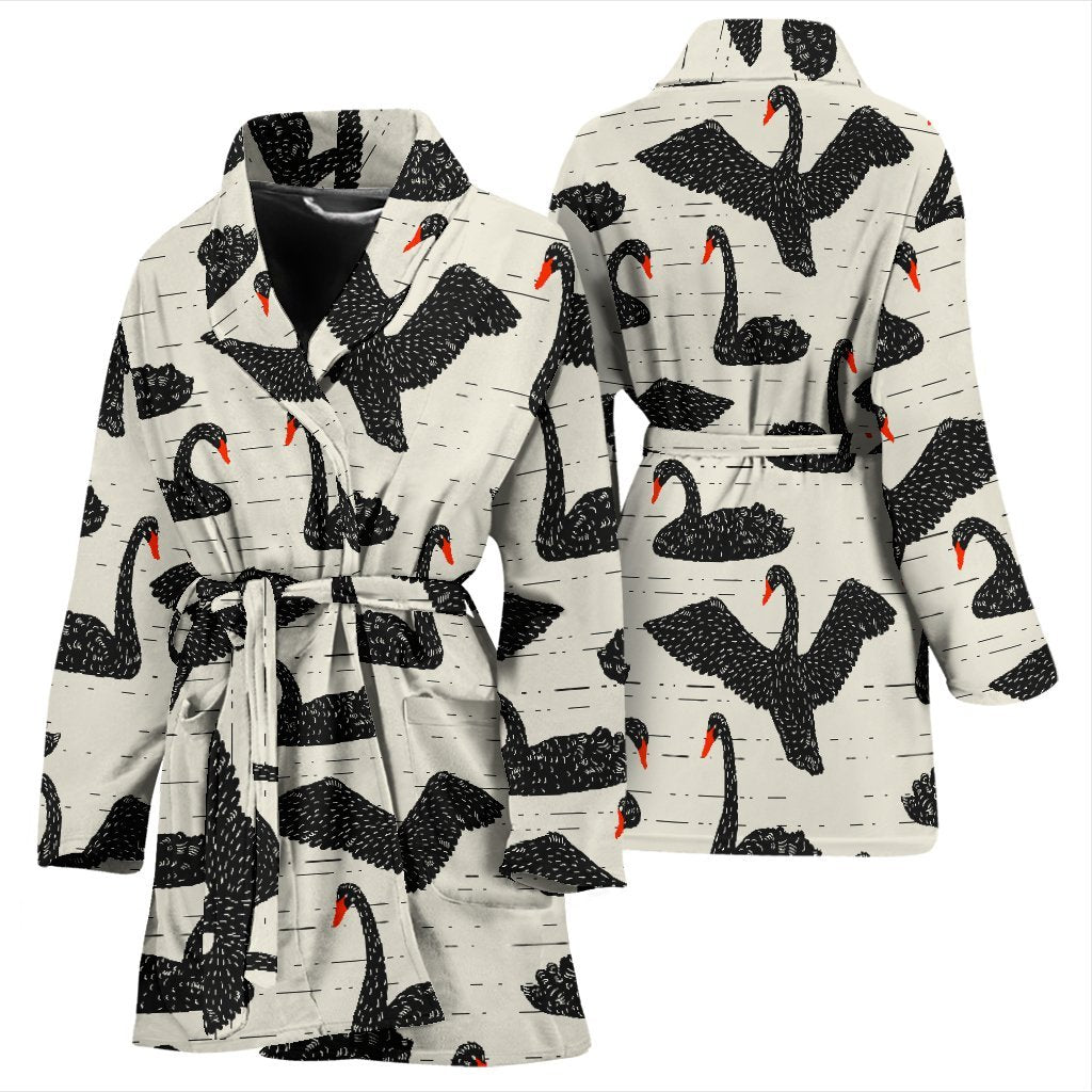 Black Swan Pattern Print Women Long Robe-grizzshop