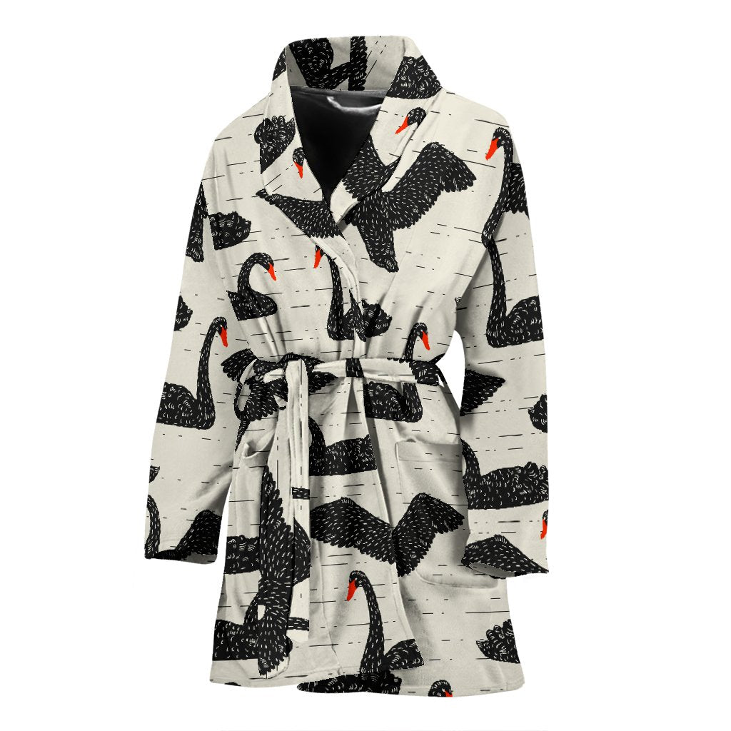 Black Swan Pattern Print Women Long Robe-grizzshop