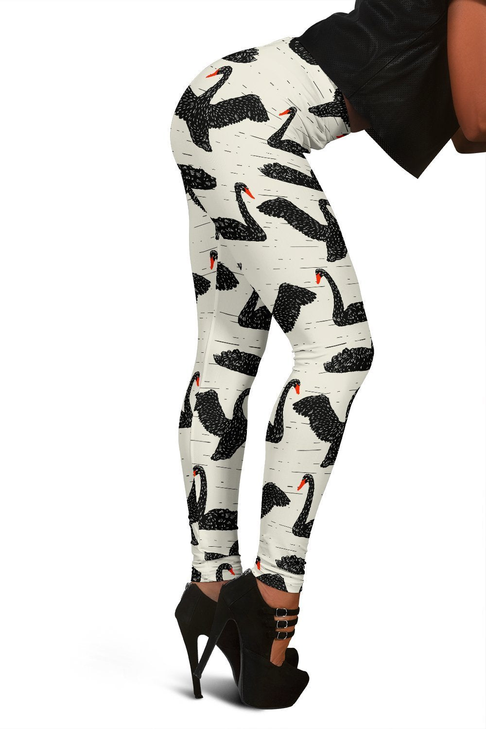 Black Swan Print Pattern Women Leggings-grizzshop