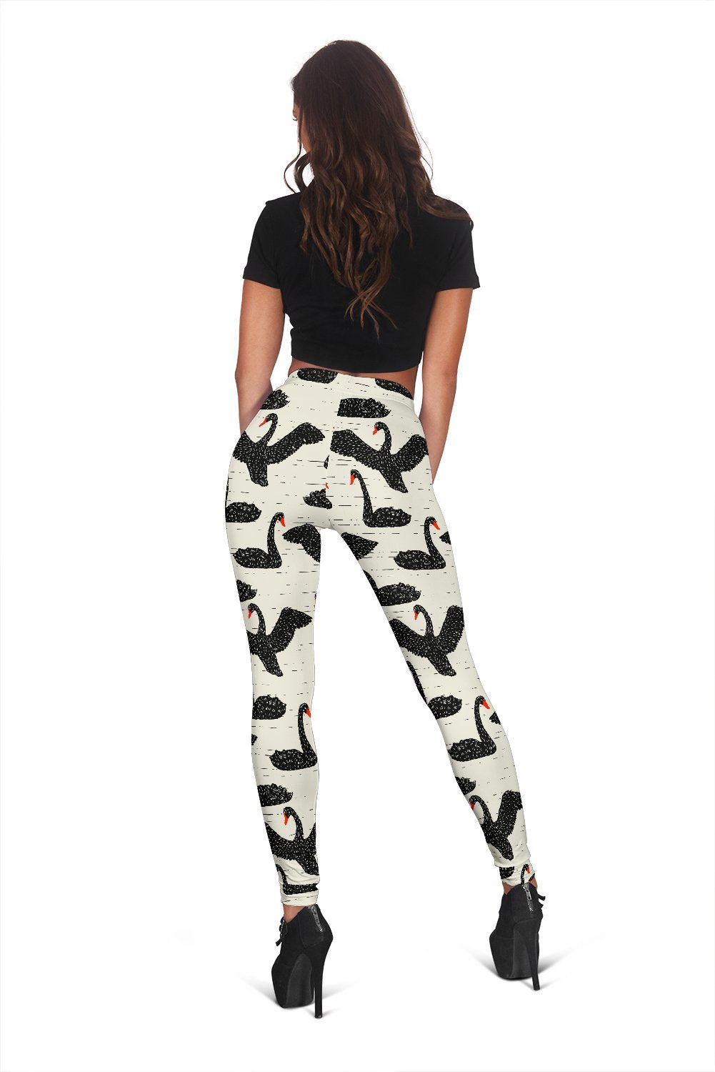 Black Swan Print Pattern Women Leggings-grizzshop