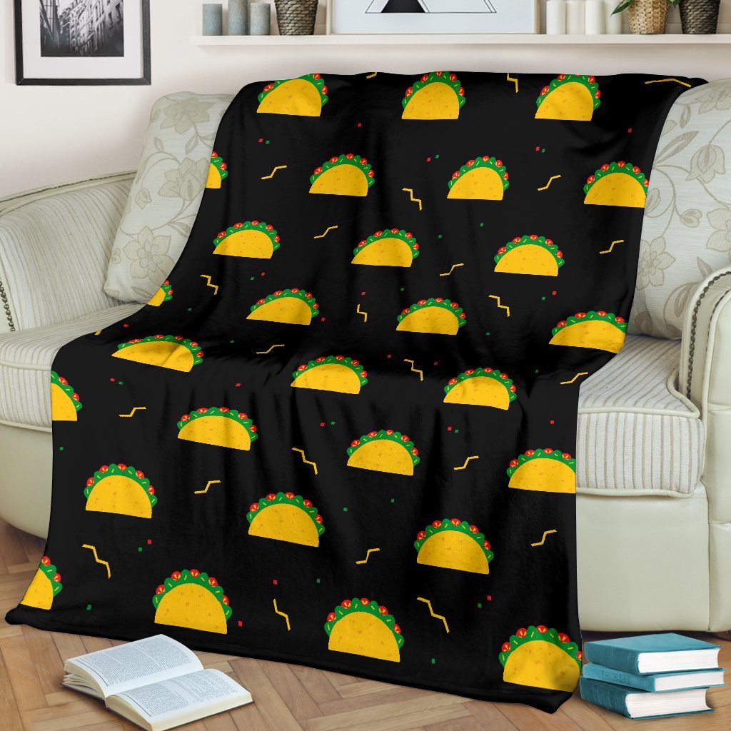 Black Taco Pattern Print Blanket-grizzshop