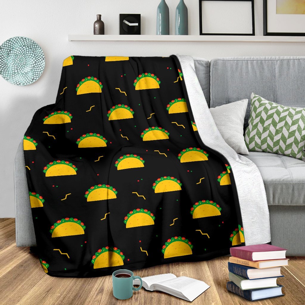 Black Taco Pattern Print Blanket-grizzshop