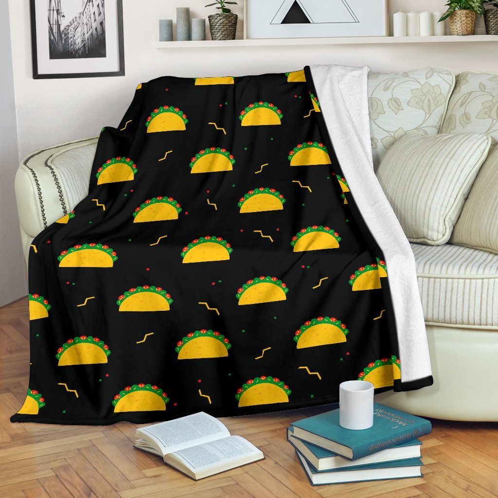 Black Taco Pattern Print Blanket-grizzshop