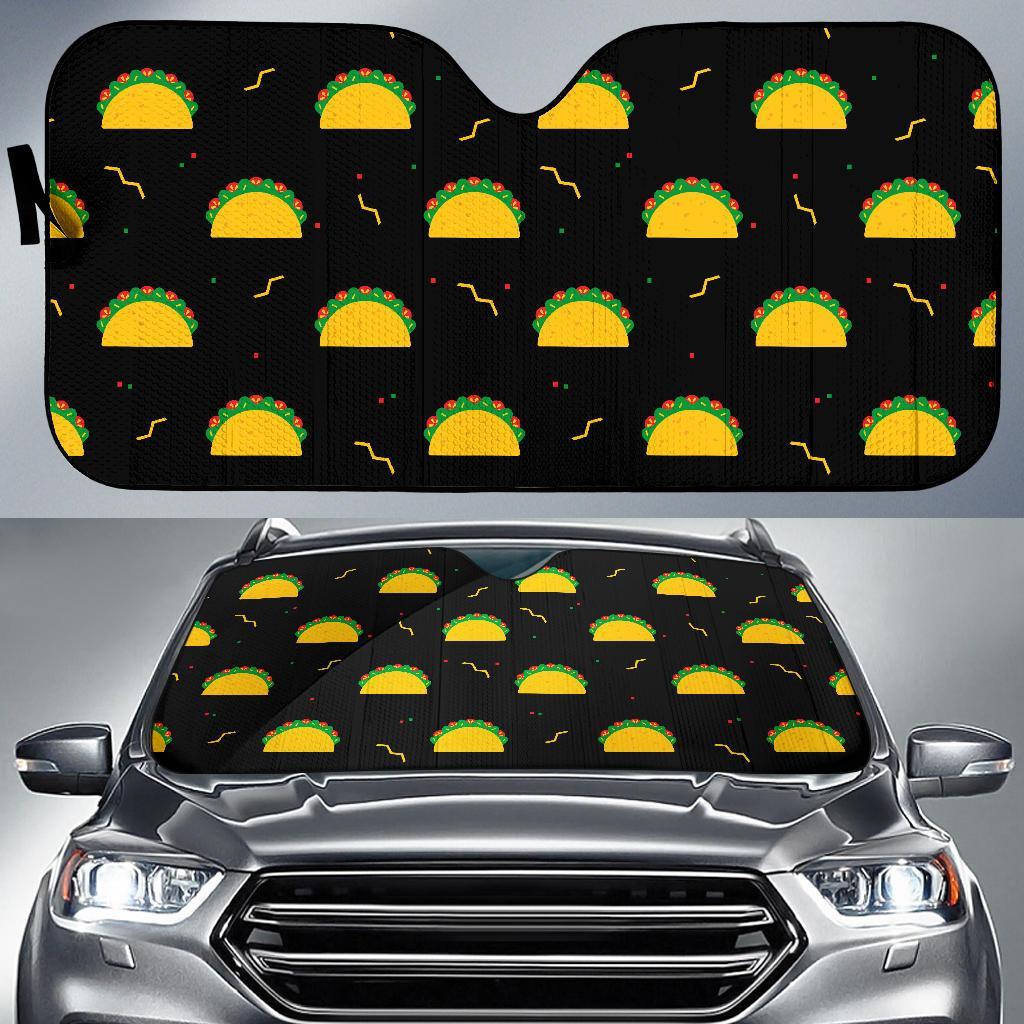 Black Taco Pattern Print Car Sun Shade-grizzshop