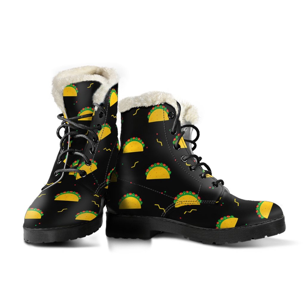 Black Taco Pattern Print Comfy Winter Boots-grizzshop