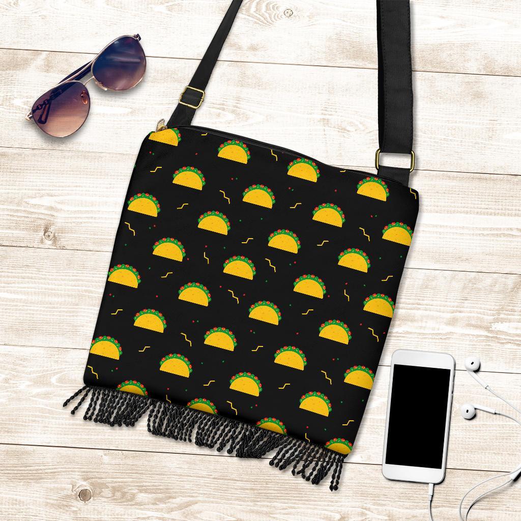 Black Taco Pattern Print Crossbody Bags-grizzshop