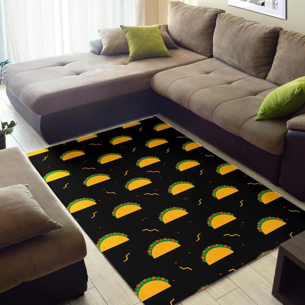 Black Taco Pattern Print Floor Mat-grizzshop