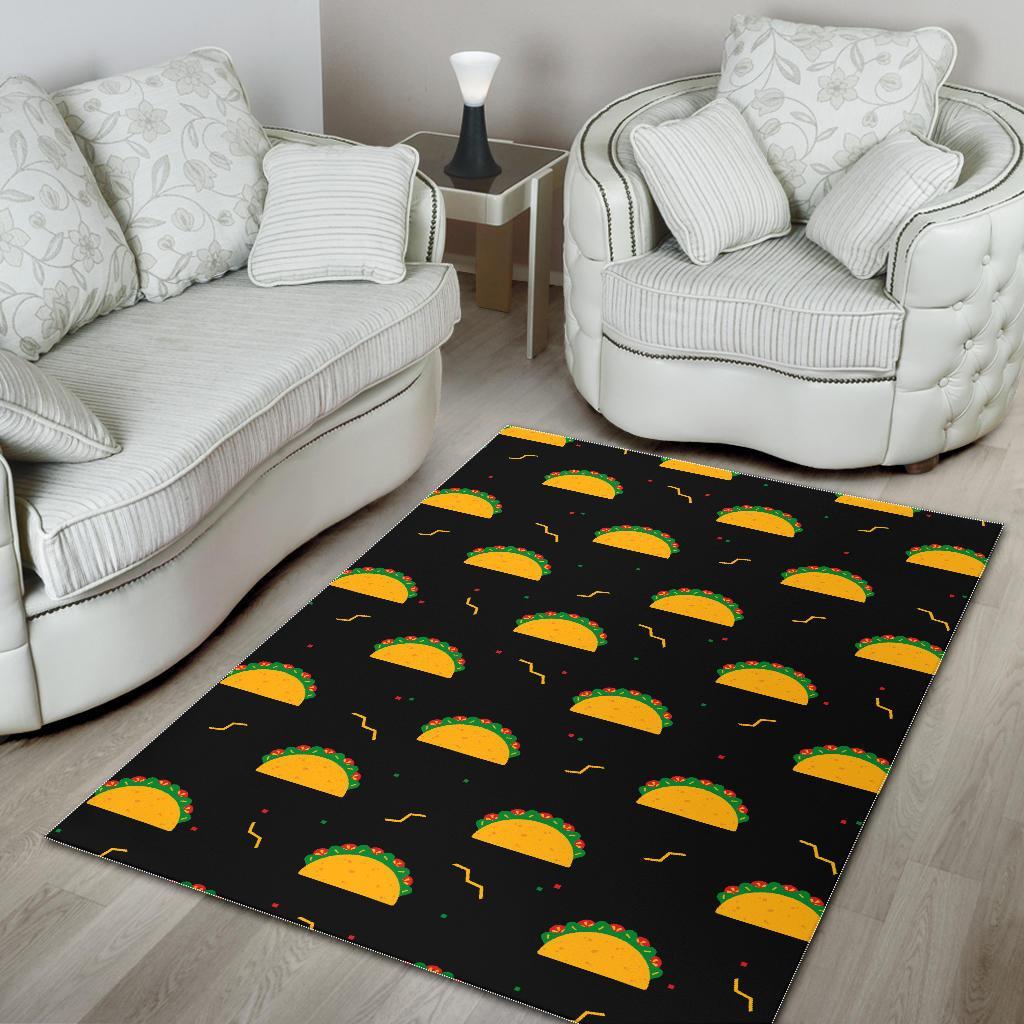 Black Taco Pattern Print Floor Mat-grizzshop