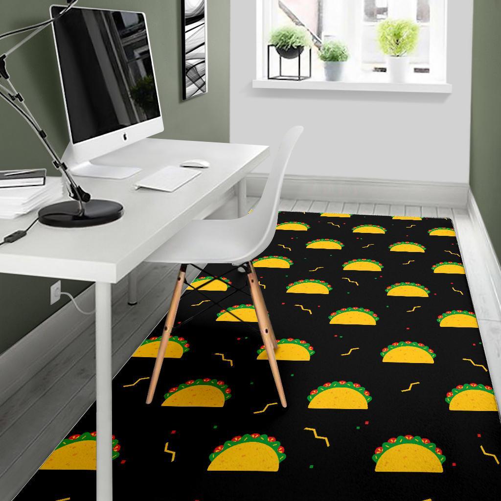 Black Taco Pattern Print Floor Mat-grizzshop