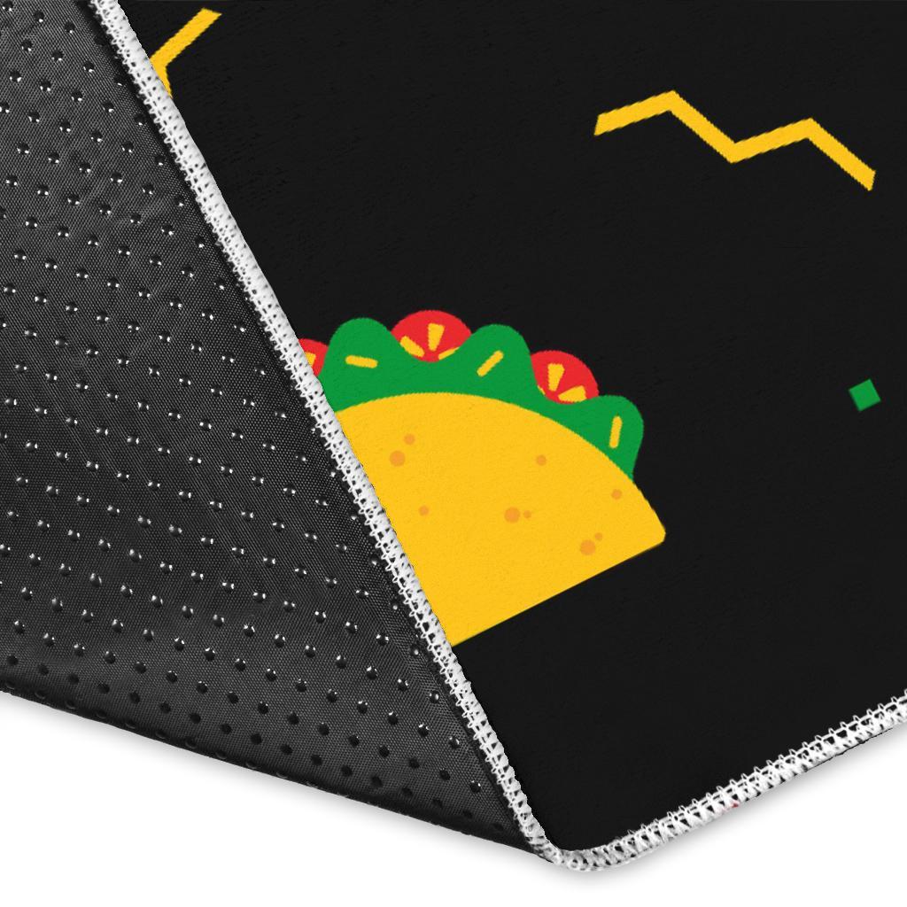 Black Taco Pattern Print Floor Mat-grizzshop