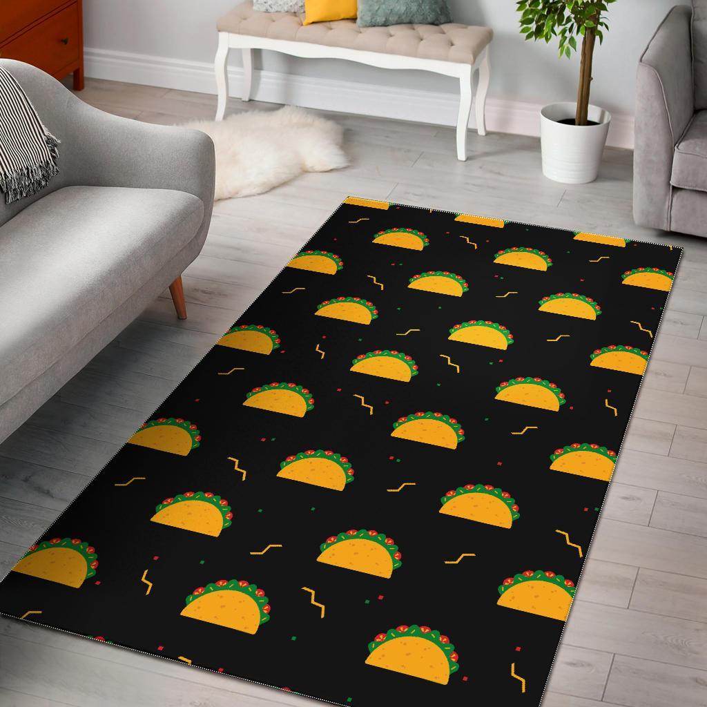 Black Taco Pattern Print Floor Mat-grizzshop