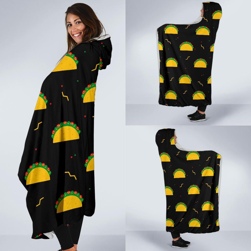 Black Taco Pattern Print Hooded Blanket-grizzshop
