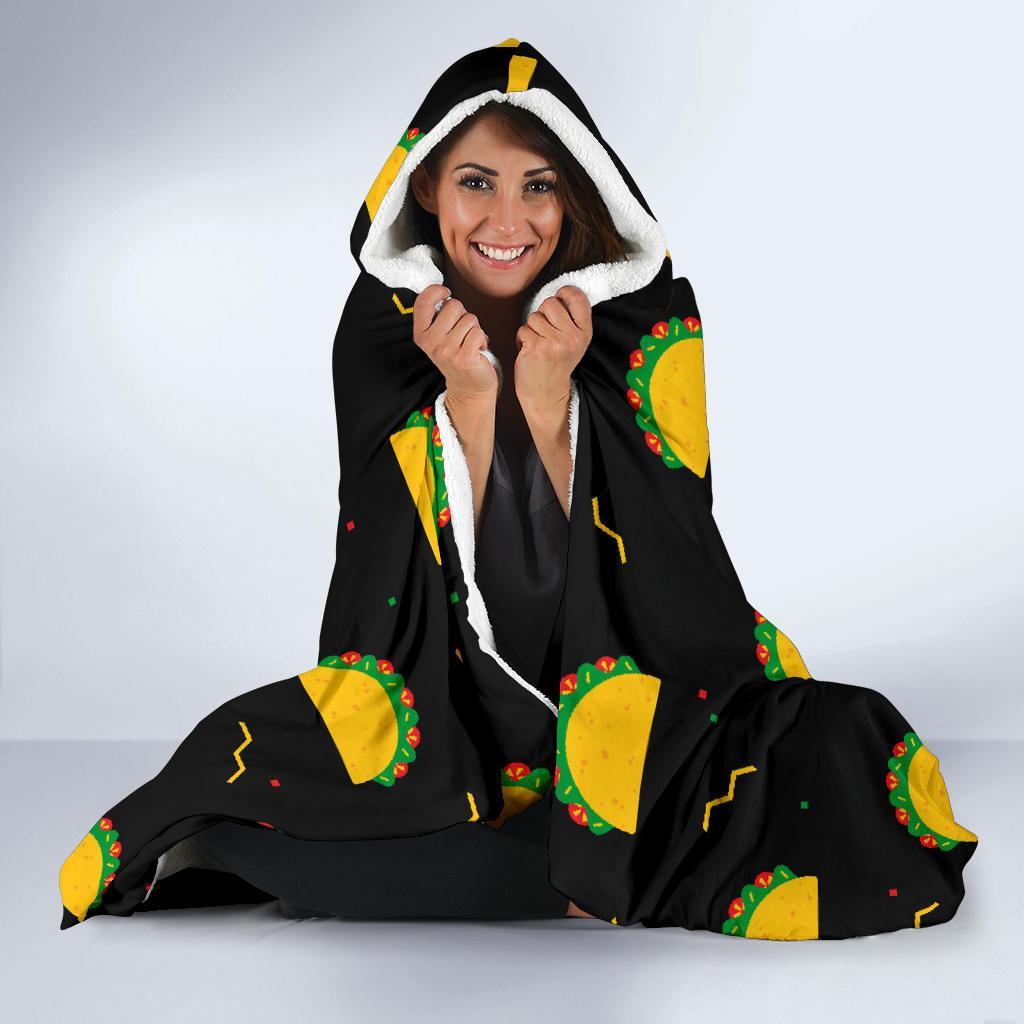 Black Taco Pattern Print Hooded Blanket-grizzshop