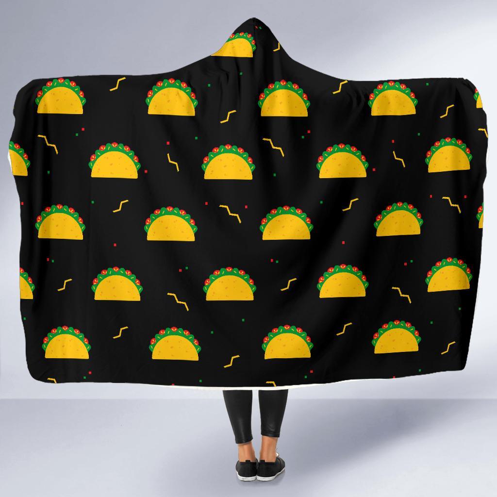 Black Taco Pattern Print Hooded Blanket-grizzshop