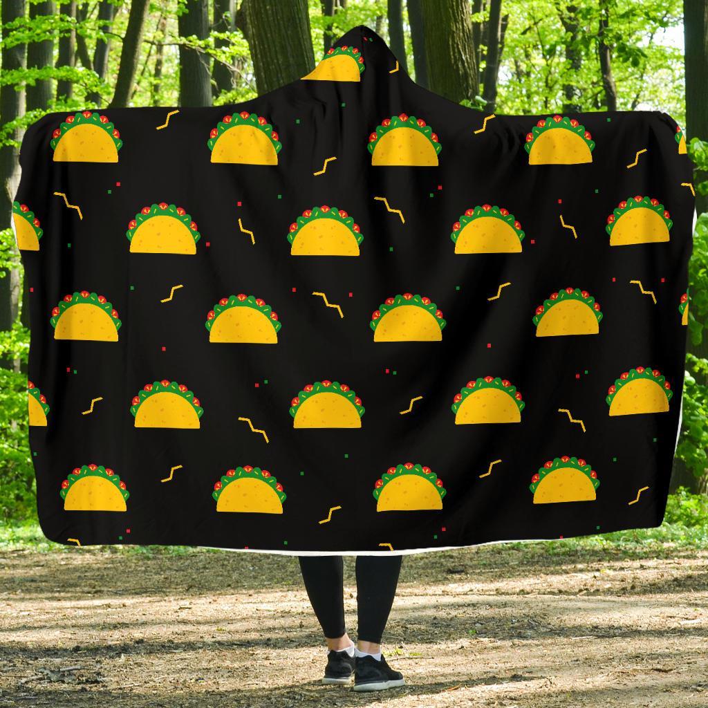 Black Taco Pattern Print Hooded Blanket-grizzshop